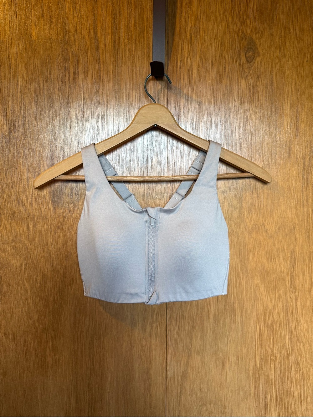 Avia Light Gray Front-Zip Support Bra With Built-In Lightly Padded Cups
